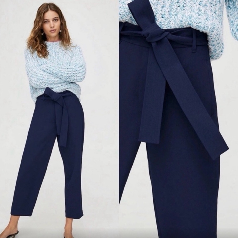 Wilfred Navy Ankle Cropped Pants with Tie-Waist